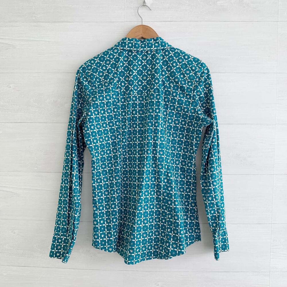 Rank 45 - Teal equestrian western tailored button up shirt, L - Picture 7 of 7